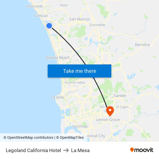 Legoland California Hotel to La Mesa map