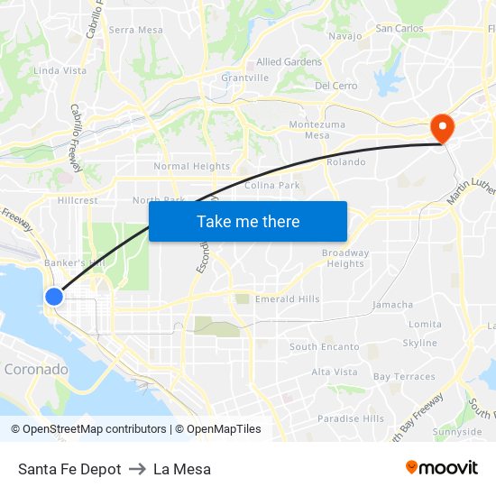 Santa Fe Depot to La Mesa map