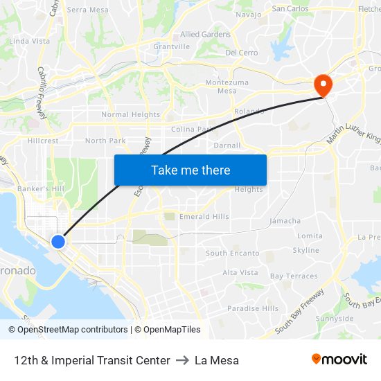 12th & Imperial Transit Center to La Mesa map