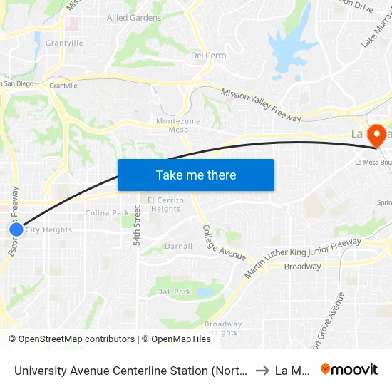 University Avenue Centerline Station (Northbound) to La Mesa map