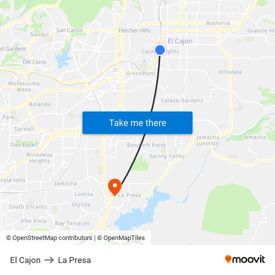 El Cajon to La Presa map