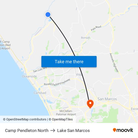 Camp Pendleton North to Lake San Marcos map