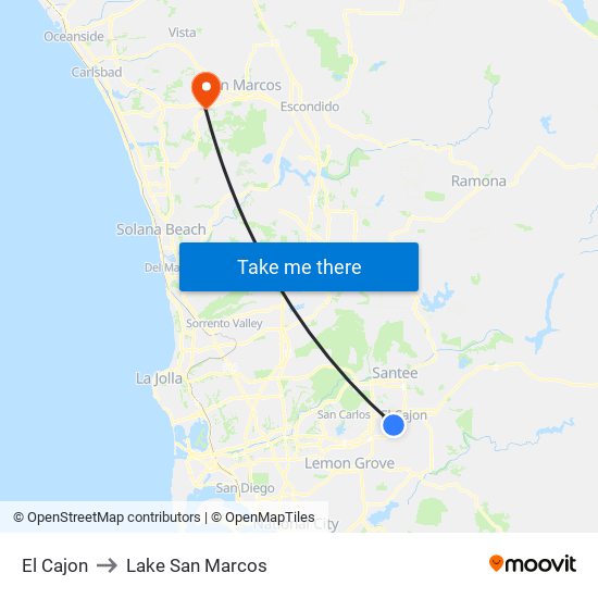 El Cajon to Lake San Marcos map