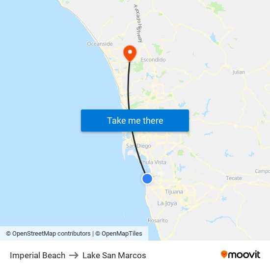 Imperial Beach to Lake San Marcos map