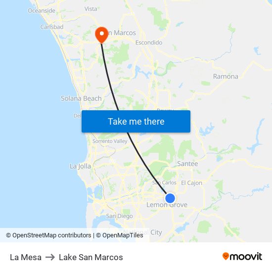 La Mesa to Lake San Marcos map