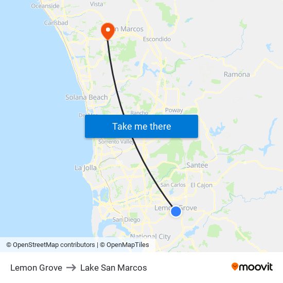 Lemon Grove to Lake San Marcos map