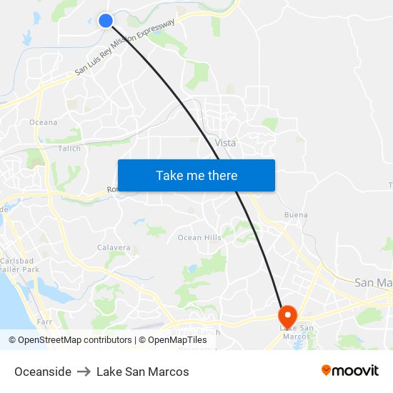 Oceanside to Lake San Marcos map