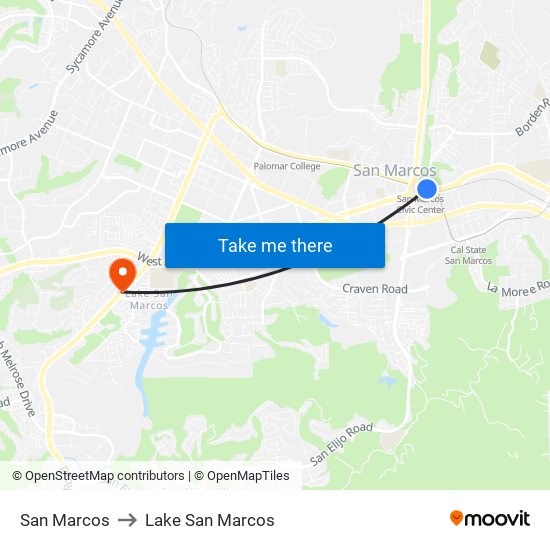 San Marcos to Lake San Marcos map