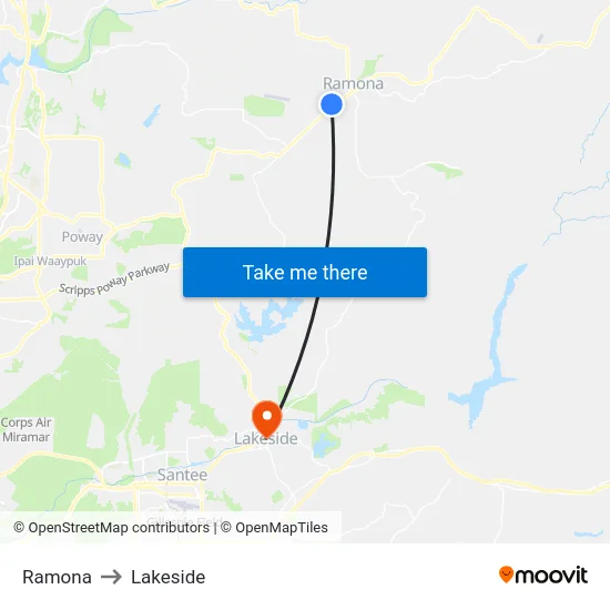 Ramona to Lakeside map
