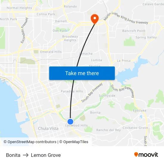 Bonita to Lemon Grove map