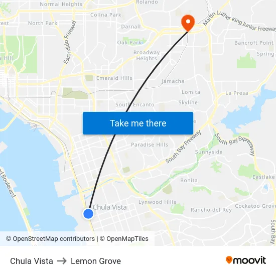 Chula Vista to Lemon Grove map