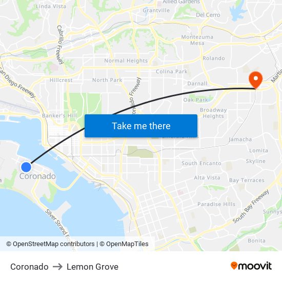 Coronado to Lemon Grove map