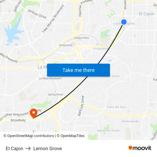 El Cajon to Lemon Grove map