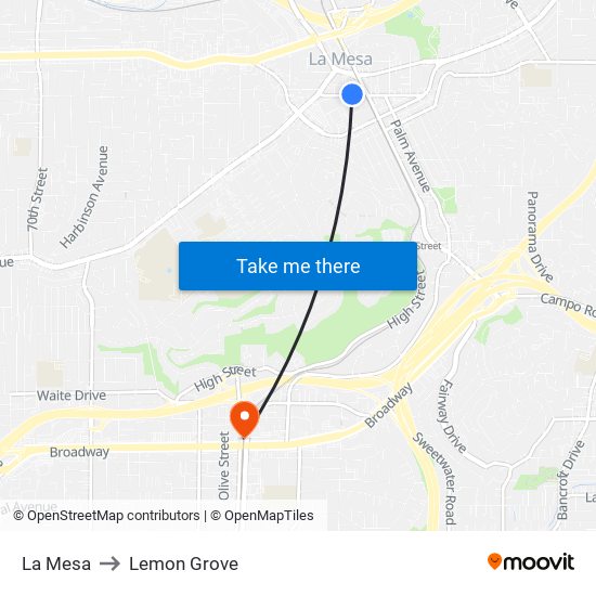 La Mesa to Lemon Grove map