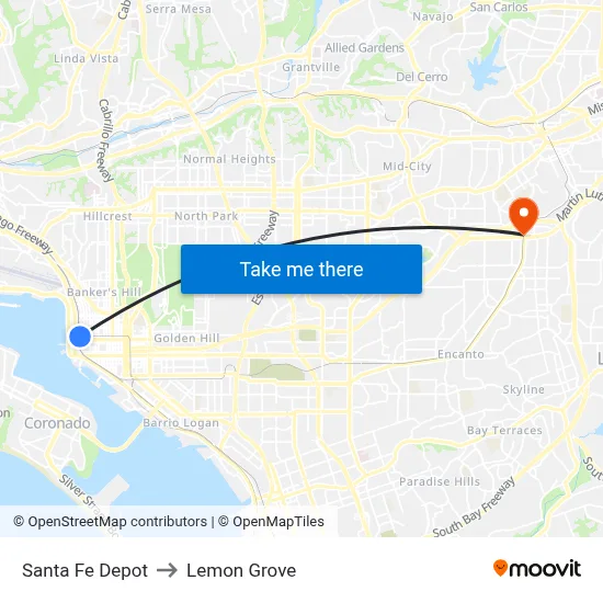 Santa Fe Depot to Lemon Grove map