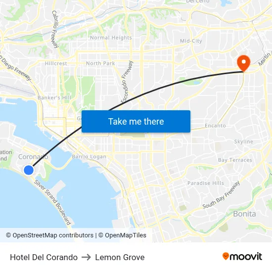 Hotel Del Corando to Lemon Grove map