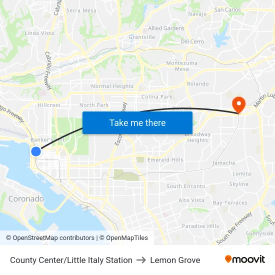 County Center/Little Italy Station to Lemon Grove map
