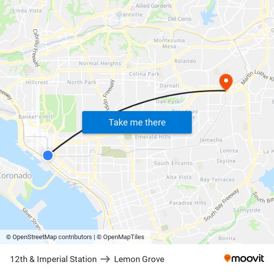 12th & Imperial Station to Lemon Grove map