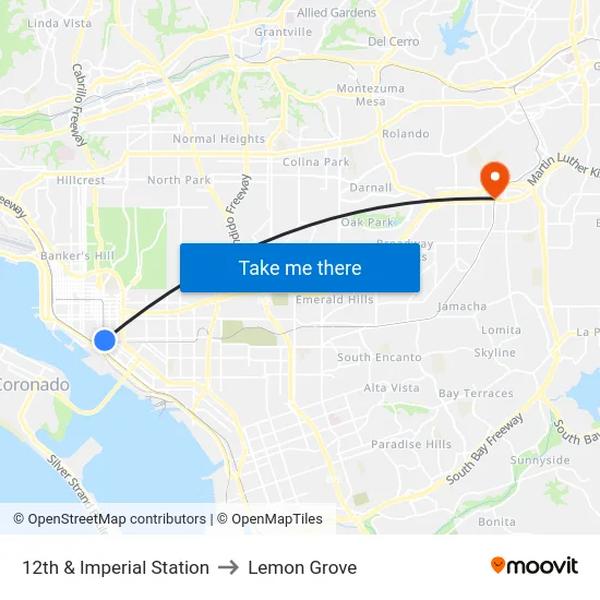 12th & Imperial Station to Lemon Grove map