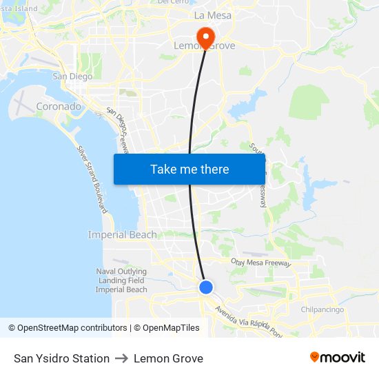 San Ysidro Station to Lemon Grove map