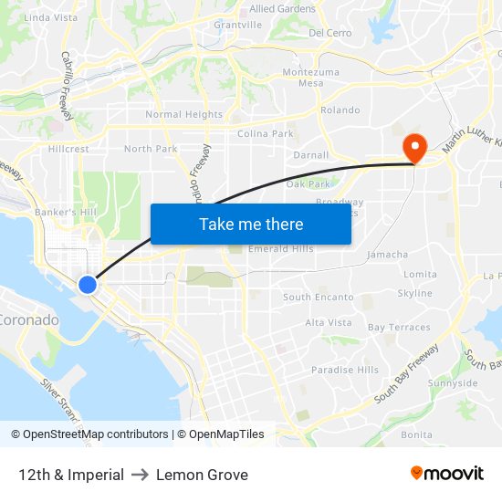12th & Imperial to Lemon Grove map