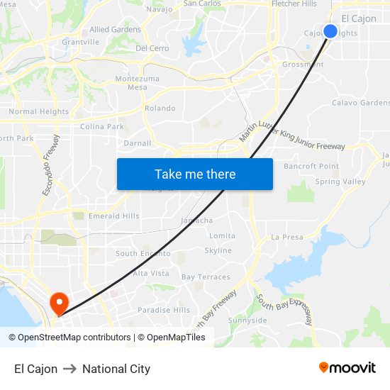 El Cajon to National City map