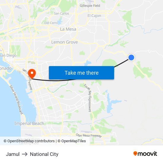 Jamul to National City map