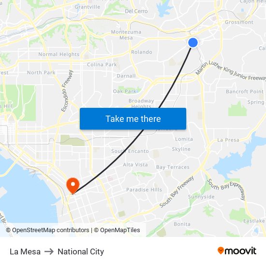 La Mesa to National City map
