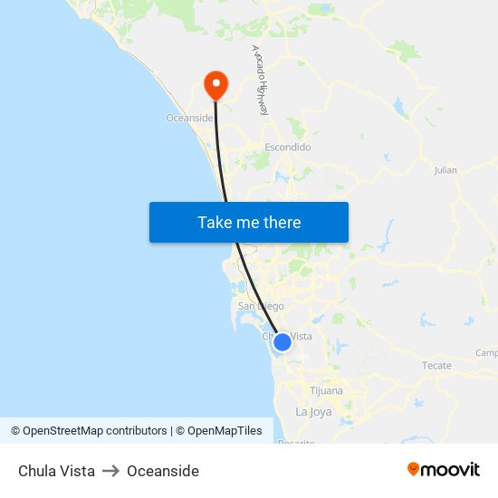 Chula Vista to Oceanside map