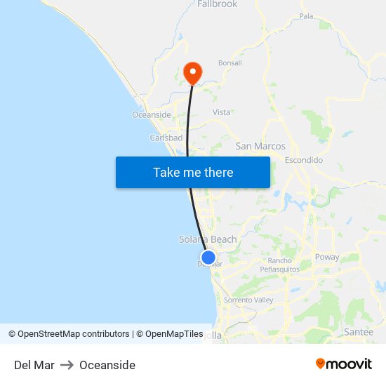 Del Mar to Oceanside map