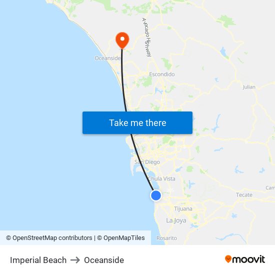 Imperial Beach to Oceanside map