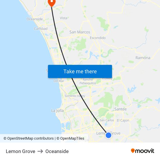 Lemon Grove to Oceanside map