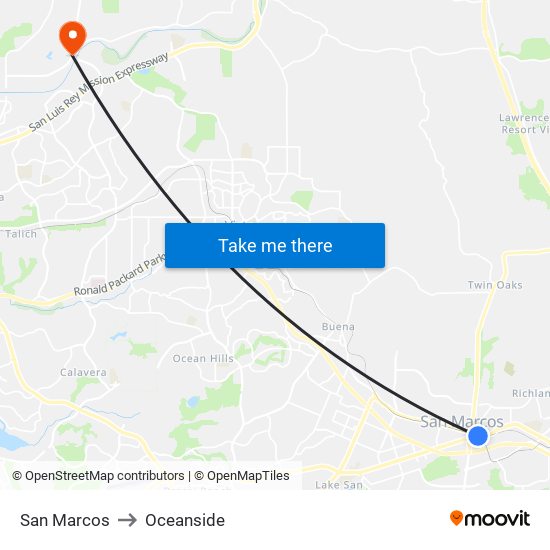 San Marcos to Oceanside map