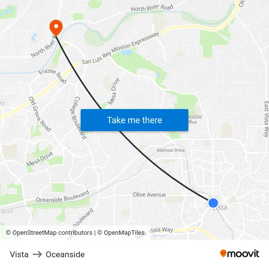 Vista to Oceanside map