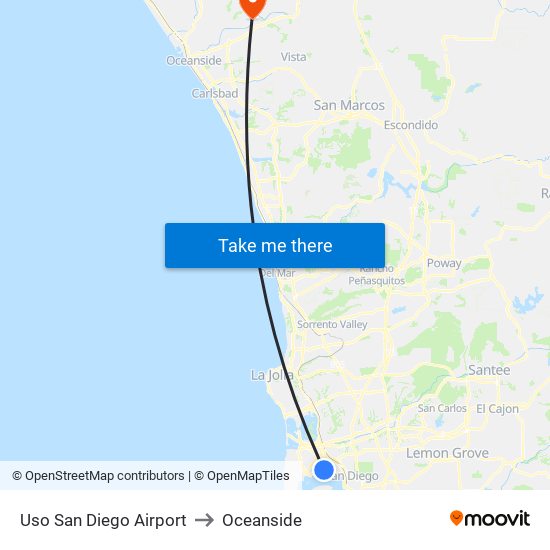 Uso San Diego Airport to Oceanside map