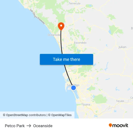 Petco Park to Oceanside map