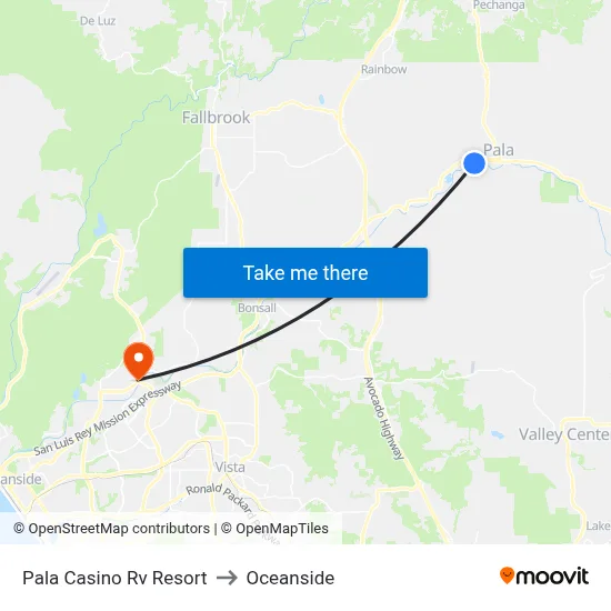 Pala Casino Rv Resort to Oceanside map