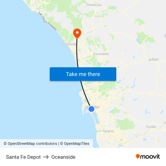 Santa Fe Depot to Oceanside map