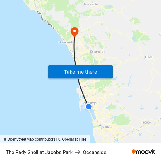 The Rady Shell at Jacobs Park to Oceanside map