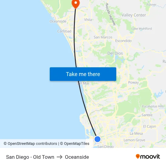 San Diego - Old Town to Oceanside map