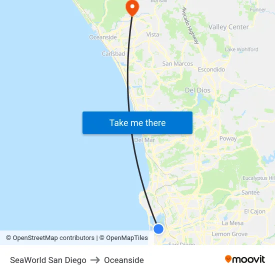 SeaWorld San Diego to Oceanside map