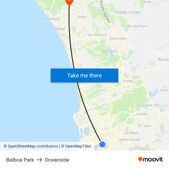 Balboa Park to Oceanside map