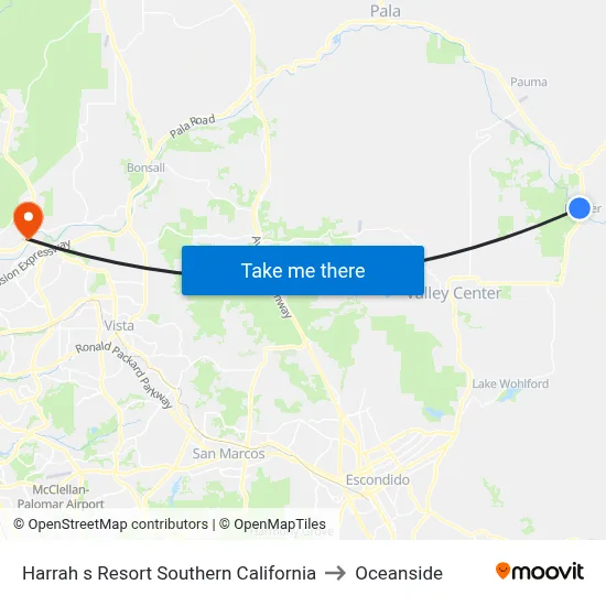 Harrah s Resort Southern California to Oceanside map