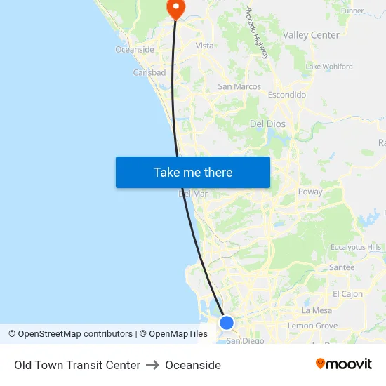 Old Town Transit Center to Oceanside map