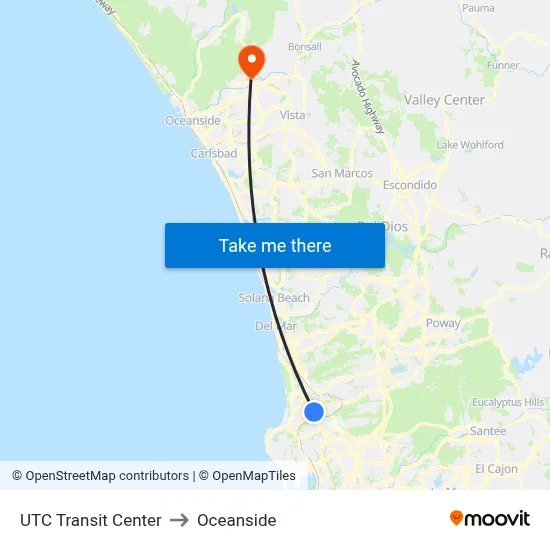 UTC Transit Center to Oceanside map