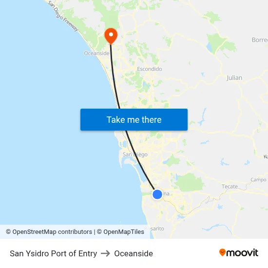 San Ysidro Port of Entry to Oceanside map