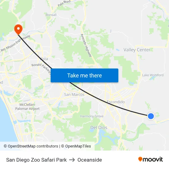 San Diego Zoo Safari Park to Oceanside map