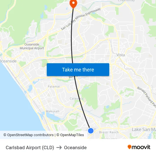 Carlsbad Airport (CLD) to Oceanside map