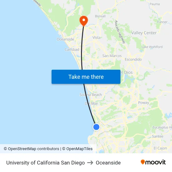University of California San Diego to Oceanside map