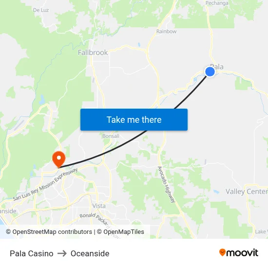 Pala Casino to Oceanside map